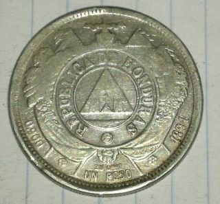 Honduras Un Peso 1894 Large Rare Silver Coin Standing Liberty