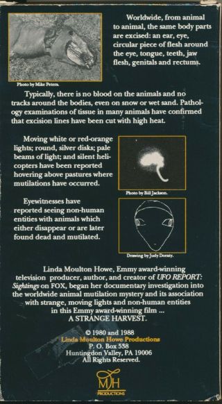 A Strange Harvest Linda Moulton Howe UFOs Cattle Mutilations Bizarre VHS Rare 2
