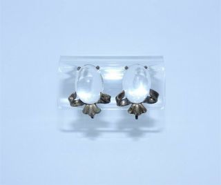 Rare Vintage Crown Trifari Alfred Philippe? Sterling Silver Jelly Belly Earrings