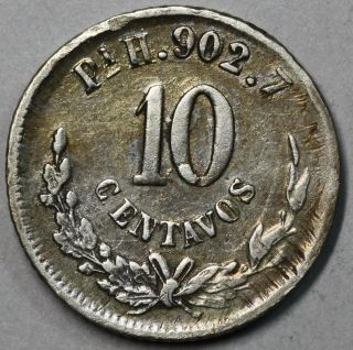 1884 - Pi Mexico 10 Centavos Potosi Rare Date Silver Coin (15111702s)