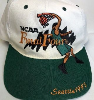 RARE NCAA Final Four Basketball Seattle 1995 Hat Cap Dunk White Green Bill 2