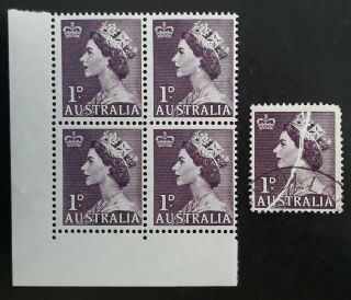 Rare 1953 - Australia 1d Purple Qe2 Stamp Variety - Thread Impression On Stamp