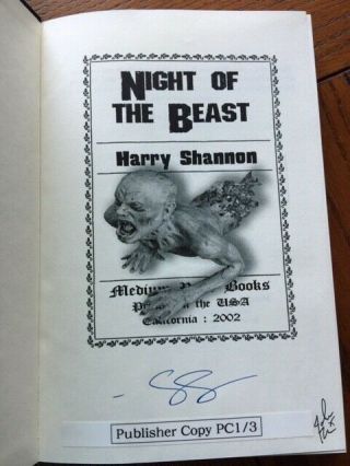 SIGNED Night of the Beast HARRY SHANNON 1st Medium Rare HC 2002 F/F Horror 4