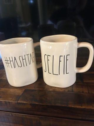 Rae Dunn " Selfie” And “ Hashtag” Mug M Stamp Very Rare Collectible