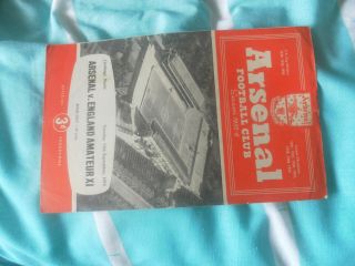 1955 Arsenal V England Amateur X1 Rare Friendly 2
