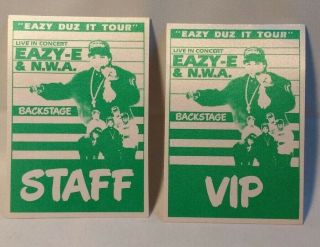 2 Eazy E & N.  W.  A Backstage Pass Passes Rare Vtg Duz It Tour Staff Vip