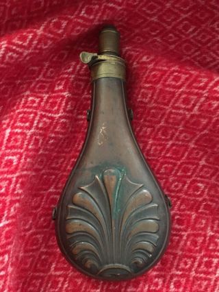 Antique Brass Copper,  Powder Flask.  Large Size Rare Hanger Dram Measure 1800’s