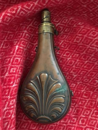 Antique Brass Copper,  Powder Flask.  Large Size Rare Hanger Dram Measure 1800’s 2