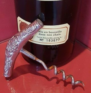 Rare French Vintage Pewter Corkscrew/wine Bottle Opener - Grape Design