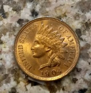 Rare 1904 U.  S.  Indian Head Penny Bright Bu Clear Sharp Details N/r