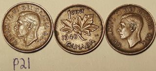 All 3 1948 Atosde (very Rare) &aofflde & Atolde Canada 1 Cent George Vi Penny P21