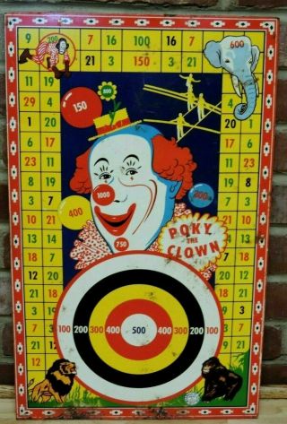 Rare Vintage Wyandotte Poky The Clown Tin Target Game Board 14 " X 23 "