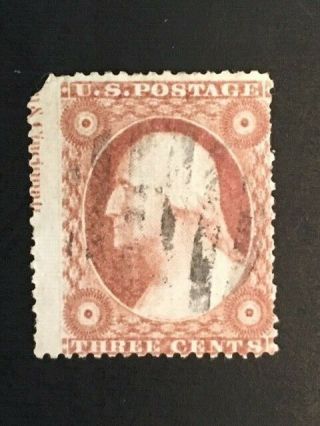 1857 3 Cent Washington Scott 26 Rare Imprint Perf Shift Error