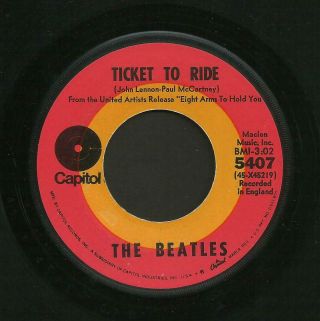 Rare Beatles 45 Ticket To Ride / Yes It Is Capitol Target Label