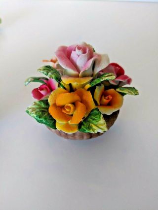 CAPODIMONTE VINTAGE FLOWERS Italy porcelain roses,  Flowers in basket,  Rare 4