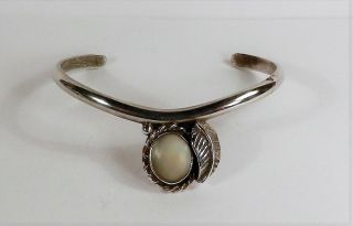 Unsigned - Sterling Silver Mother - Of - Pearl Bracelet - Vintage Rare