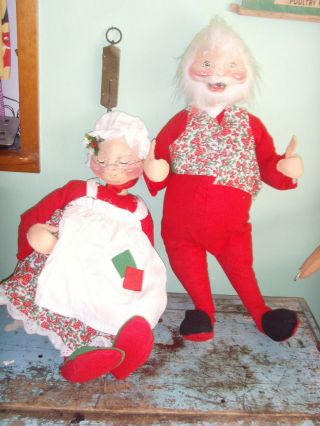Rare Vintage Annalee Mobility Doll Christmas Santa Mrs.  Claus Set 1970s