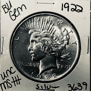1922 P Bu Gem Peace Silver Dollar Unc Ms,  U.  S.  Rare Coin 3639
