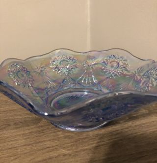 Gorgeous Rare L E Smith Blue Irridescent Carnival Glass Vintage Dish Bowl Tagged