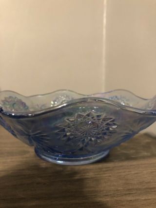 Gorgeous Rare L E Smith Blue Irridescent Carnival Glass Vintage Dish Bowl Tagged 2