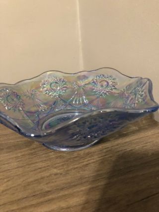 Gorgeous Rare L E Smith Blue Irridescent Carnival Glass Vintage Dish Bowl Tagged 6