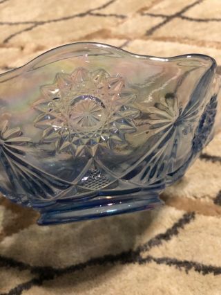 Gorgeous Rare L E Smith Blue Irridescent Carnival Glass Vintage Dish Bowl Tagged 7