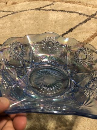 Gorgeous Rare L E Smith Blue Irridescent Carnival Glass Vintage Dish Bowl Tagged 8