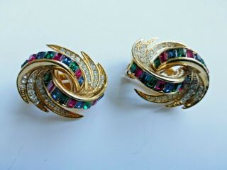Fabulous Clip On Earrings Rare A&s Signed Diamante And Coloured Crystals