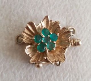 Rare 14k Solid Yellow Gold Fancy 3d Flower Clasp W/emerald Gemstones 2.  3 Grams