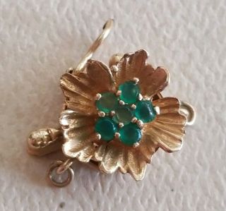 RARE 14K Solid Yellow Gold Fancy 3D Flower Clasp W/Emerald Gemstones 2.  3 Grams 4