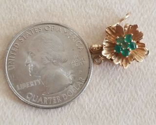 RARE 14K Solid Yellow Gold Fancy 3D Flower Clasp W/Emerald Gemstones 2.  3 Grams 5