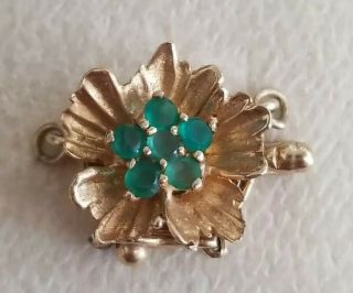 RARE 14K Solid Yellow Gold Fancy 3D Flower Clasp W/Emerald Gemstones 2.  3 Grams 6