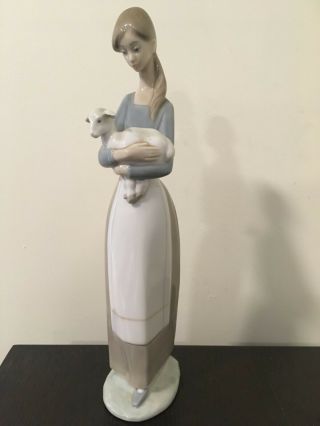 Lladro Porcelain Figurine Girl With Lamb 4505 Rare Retired Perfect 27cm Tall Vgc