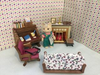 Sylvanian Families Rare Vintage Roll Top Desk And Catwood Cat