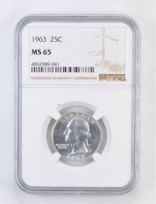 Rare - Ngc Ms - 65 1963 Washington Silver Quarter - Ngc Graded - Choice Unc 390