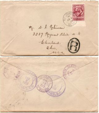 Newfoundland Register Letter (scott 222) 1933 Cover Rare