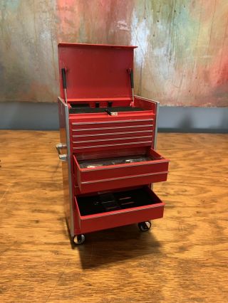 Rare Snap On Red Mini Micro Chest Tool Box Wheels Crown Premiums With Tools 2