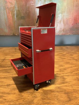 Rare Snap On Red Mini Micro Chest Tool Box Wheels Crown Premiums With Tools 8