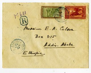 Madagascar Stamps Rare 1934 Registered Cover To Ethiopia Vf