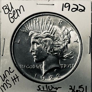 1922 P Bu Gem Peace Silver Dollar Unc Ms,  U.  S.  Rare Coin 3651