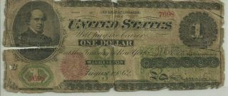 1862 $1.  00 Fr - 17a Large Size Note - - Rare - - Circulated 7698 Low Grade