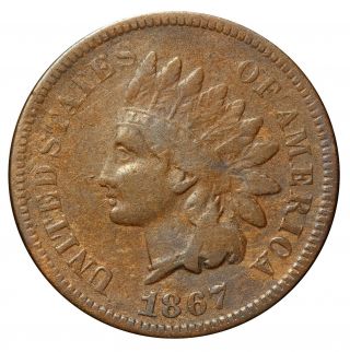 1867 U.  S.  Indian Head One Cent Penny Coin - Rare Key Date