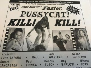 Rare 8.  5x11” Ad Slick: Russ Meyer Faster,  Pussycat Kill Kill Sexy Cult Film