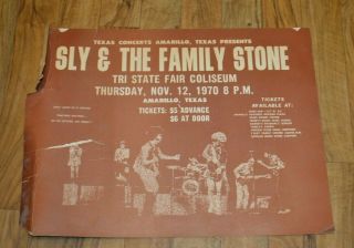 Sly & The Family Stone Concert Poster 1970 Amarillo Texas 24x18.  5 Rare