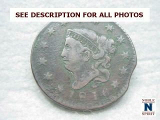 Noblespirit (bhc) Desirable 1816 Us Large Cent Clip Rare Error