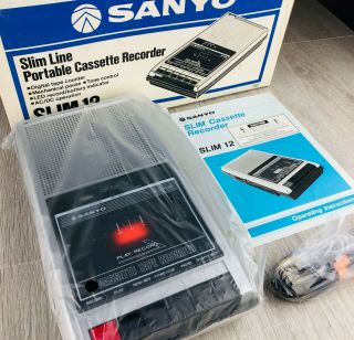 Rare Vintage Sanyo Slim 12 Portable Cassette Recorder Tape Player