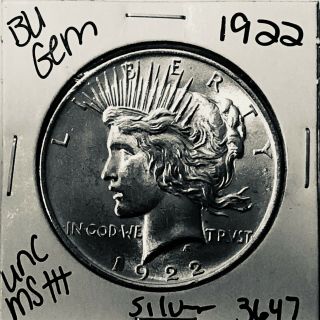1922 P Bu Gem Peace Silver Dollar Unc Ms,  U.  S.  Rare Coin 3647