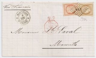 1871 Martinique To France Cover,  Rare Early Usage,  10 - 40c Ceres
