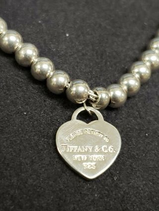 Rare Return To Tiffany & Co Mini Heart Tag Bead Ball Bracelet Silver.  925
