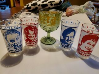 Htf Rare Vintage 1972 Archie Bunker For President Glasses And Goblet.  Full Set